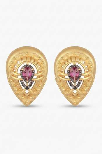 Shop_Zaza By Somya_Gold Plated Sculpted Knot Earrings _at_Aza_Fashions