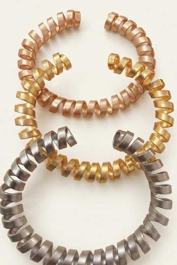 Shop_Zaza By Somya_Gold Plated The Textured Hammered Bangles - Set Of 3 _at_Aza_Fashions