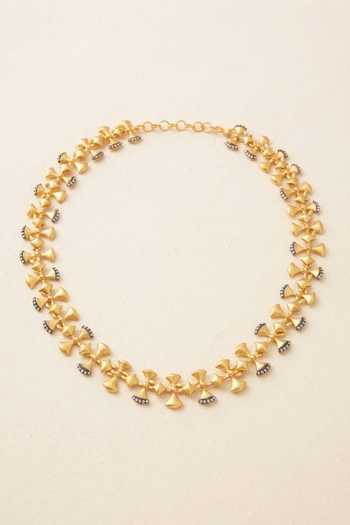 Shop_Zaza By Somya_Gold Plated The Collarbone Ladder Necklace _at_Aza_Fashions