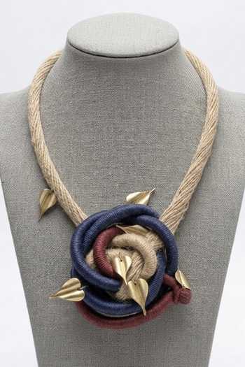 Shop_Zaza By Somya_Gold Plated The Threaded Bloom Pendant Necklace _at_Aza_Fashions