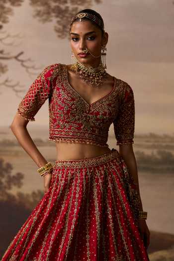 Buy_ANGAD SINGH_Red Silk Karam Embroidered Bridal Lehenga Set _Online_at_Aza_Fashions