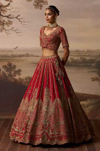 ANGAD SINGH_Red Silk Karam Embroidered Bridal Lehenga Set _at_Aza_Fashions