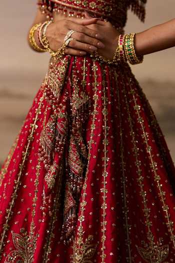 Buy_ANGAD SINGH_Red Silk Karam Embroidered Bridal Lehenga Set 