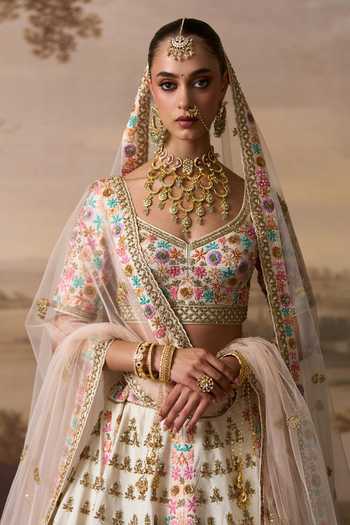 Shop_ANGAD SINGH_Ivory Silk Sweetheart Neck Shabnam Embroidered Bridal Lehenga Set _Online_at_Aza_Fashions
