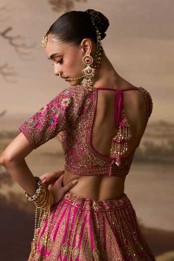 ANGAD SINGH_Pink Silk Sweetheart Neck Mauj Raw Bridal Lehenga Set _Online_at_Aza_Fashions
