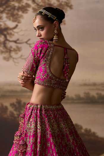 ANGAD SINGH_Pink Silk V-neck Jharna Embroidered Bridal Lehenga Set _Online_at_Aza_Fashions