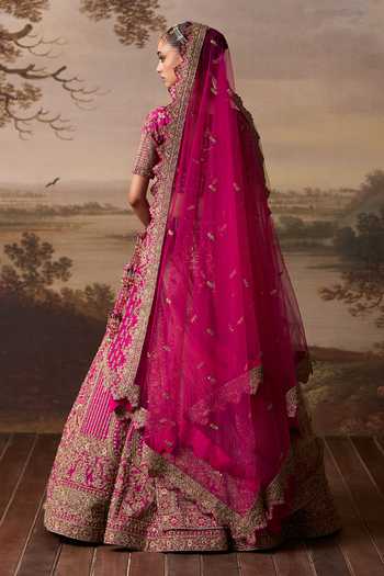 Shop_ANGAD SINGH_Pink Silk V-neck Jharna Embroidered Bridal Lehenga Set _at_Aza_Fashions