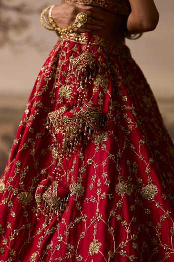 ANGAD SINGH_Red Silk Sweetheart Neck Kirpa Bridal Lehenga Blouse Set _Online_at_Aza_Fashions