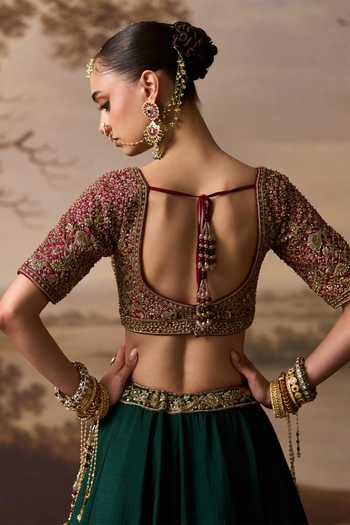 ANGAD SINGH_Maroon Silk Sweetheart Neck Sutlej Raw Bridal Lehenga Set _Online_at_Aza_Fashions