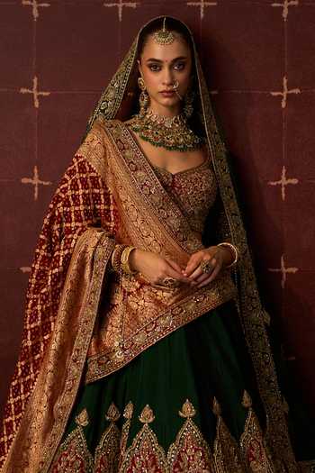 Buy_ANGAD SINGH_Maroon Silk Sweetheart Neck Sutlej Raw Bridal Lehenga Set _Online_at_Aza_Fashions