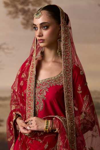 ANGAD SINGH_Red Silk Scoop Neck, Yes Kiran Embroidered Kurta Sharara Set _Online_at_Aza_Fashions
