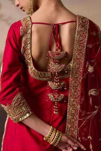 Buy_ANGAD SINGH_Red Silk Scoop Neck, Yes Kiran Embroidered Kurta Sharara Set 