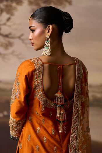 ANGAD SINGH_Orange Silk Roshni Paisley Embroidered Kurta Sharara Set _Online_at_Aza_Fashions