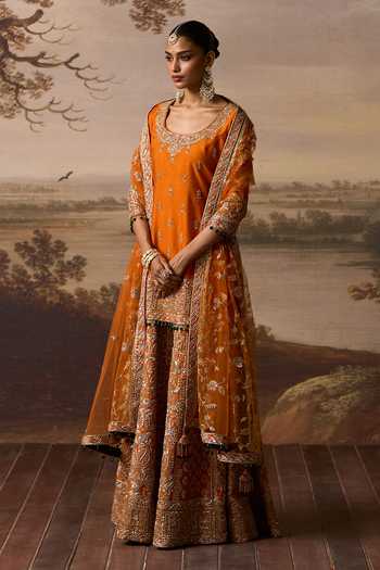 Buy_ANGAD SINGH_Orange Silk Roshni Paisley Embroidered Kurta Sharara Set _Online_at_Aza_Fashions