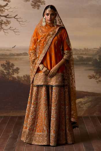 ANGAD SINGH_Orange Silk Roshni Paisley Embroidered Kurta Sharara Set _at_Aza_Fashions