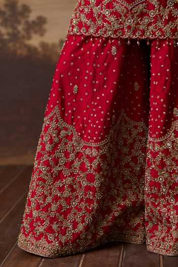 ANGAD SINGH_Red Silk V-neck, Yes Sukoon Embroidered Kurta Sharara Set _at_Aza_Fashions