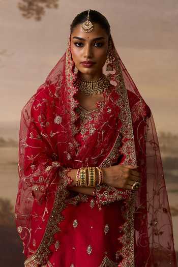 Buy_ANGAD SINGH_Red Silk V-neck, Yes Sukoon Embroidered Kurta Sharara Set 