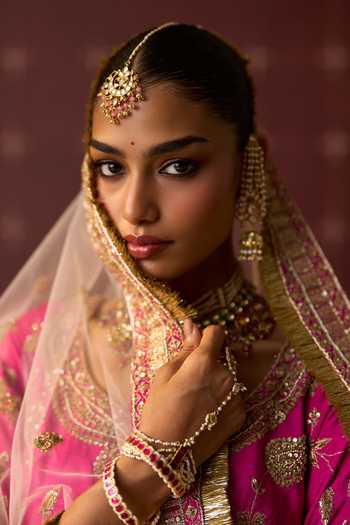 ANGAD SINGH_Pink Silk V-neck Boond Embroidered Kurta Sharara Set _Online_at_Aza_Fashions