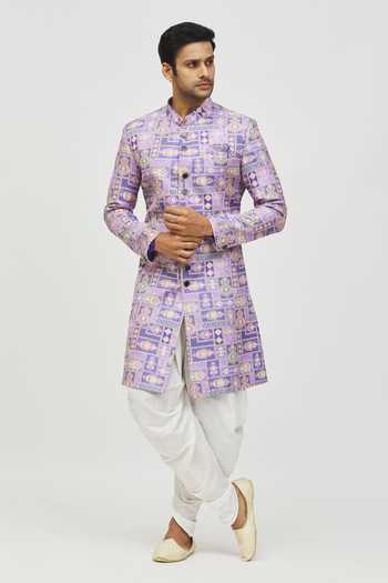 Buy_Arihant Rai Sinha_Purple Rayon, Polyester, Viscose Embroidery, Sequins Mughal Print Kurta Set 