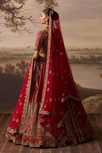 Shop_ANGAD SINGH_Red Silk Karam Embroidered Bridal Lehenga Set _at_Aza_Fashions