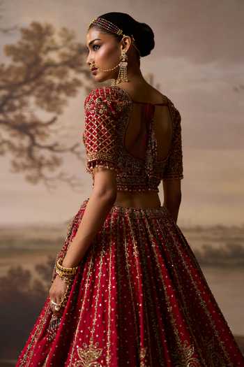 Shop_ANGAD SINGH_Red Silk Karam Embroidered Bridal Lehenga Set 