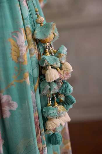 Buy_Kalista_Green Viscose Georgette, Net Round Navyha Floral Placement Print Angarkha Set _Online_at_Aza_Fashions