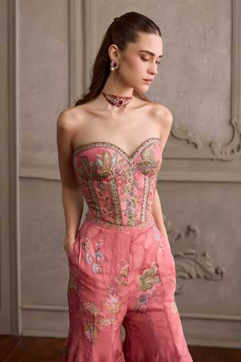 Buy_Kalista_Pink Silk, Organza, Net Sweetheart Eliha Floral Embroidered Blouse Sharara Set _Online_at_Aza_Fashions