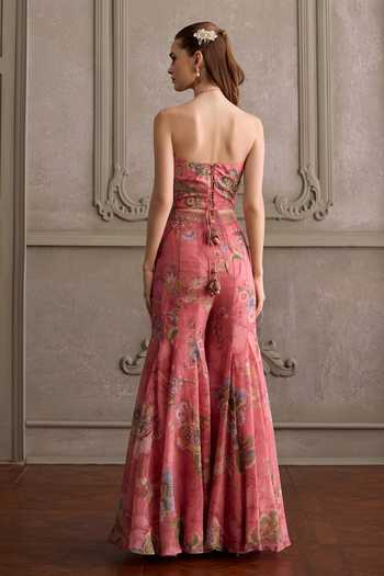Kalista_Pink Silk, Organza, Net Sweetheart Eliha Floral Embroidered Blouse Sharara Set _Online_at_Aza_Fashions