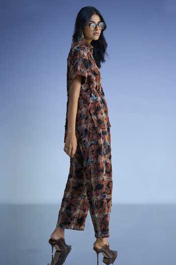 Buy_Dash And Dot_Black Cotton Collared Neck Distressed Abstract Pattern Shirt And Pant Set _Online_at_Aza_Fashions