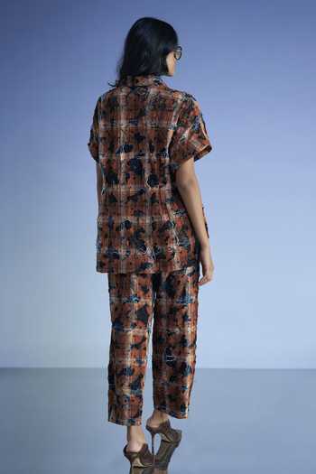 Shop_Dash And Dot_Black Cotton Collared Neck Distressed Abstract Pattern Shirt And Pant Set _at_Aza_Fashions