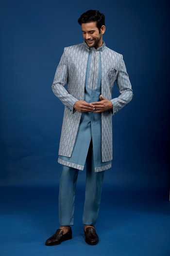 Buy_Arihant Rai Sinha_Sky Blue Silk, Dupion Embroidery Jaal Sherwani Set 