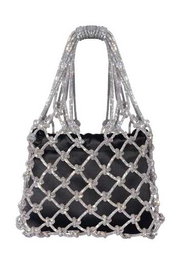 Shop_FOREVER NOOR_Silver Satin Mesh Rhinestone Bag _at_Aza_Fashions