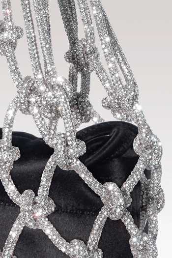 Shop_FOREVER NOOR_Silver Satin Mesh Rhinestone Bag _Online_at_Aza_Fashions