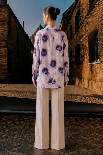 Shop_Maison Aguise_Purple Muslin Collared Neck Bead Embellished Shirt _at_Aza_Fashions