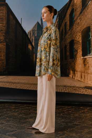 Maison Aguise_Multi Color Muslin Collared Neck Floral Print Shirt _Online_at_Aza_Fashions