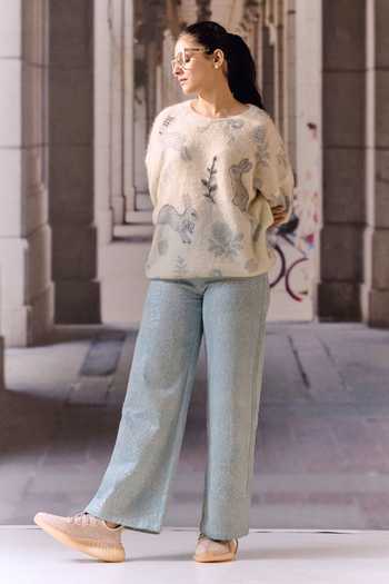 Buy_Maison Aguise_Ivory Knit Round Neck Rabbit Motif Embellished Cardigan _Online_at_Aza_Fashions