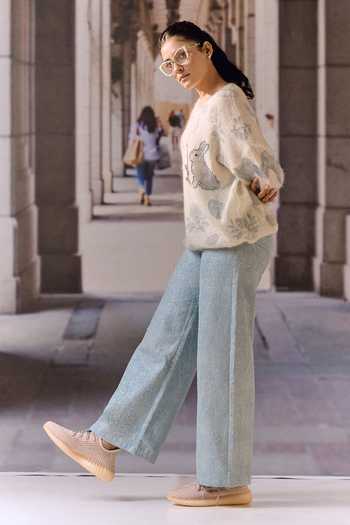 Shop_Maison Aguise_Ivory Knit Round Neck Rabbit Motif Embellished Cardigan _Online_at_Aza_Fashions