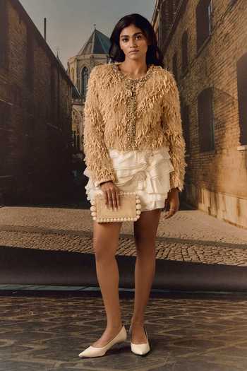 Buy_Maison Aguise_Ivory Silk, Tissue Layered Ruffle Mini Skirt _at_Aza_Fashions