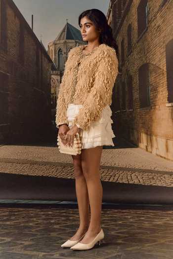 Shop_Maison Aguise_Ivory Silk, Tissue Layered Ruffle Mini Skirt _Online_at_Aza_Fashions