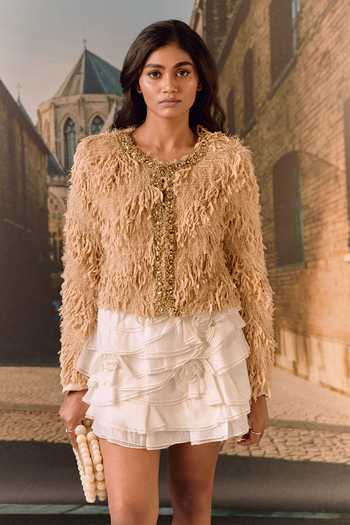 Buy_Maison Aguise_Ivory Silk, Tissue Layered Ruffle Mini Skirt 