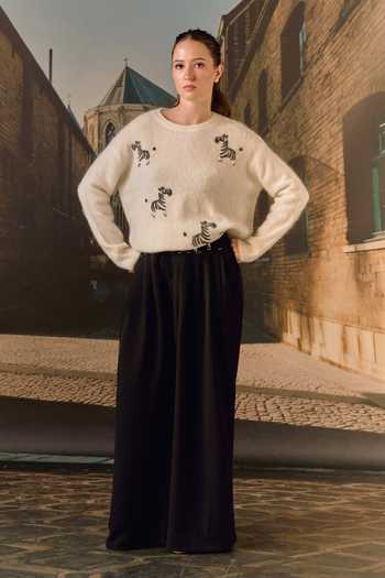 Shop_Maison Aguise_Black Cotton, Twill Pintuck Tailored Trouser _Online_at_Aza_Fashions