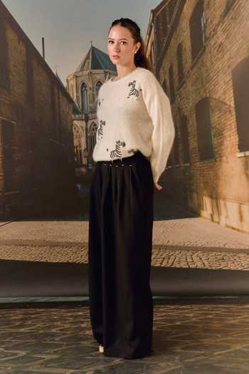 Maison Aguise_Black Cotton, Twill Pintuck Tailored Trouser _at_Aza_Fashions