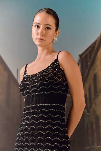 Maison Aguise_Black Knit Scoop Neck Textured Midi Dress _Online_at_Aza_Fashions