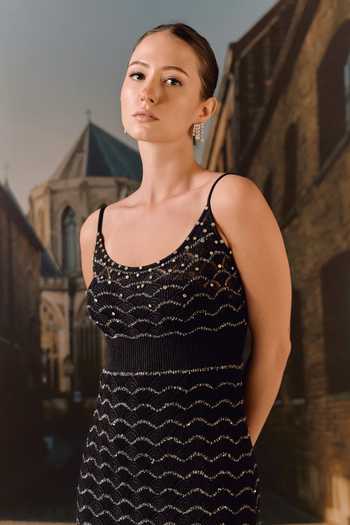 Buy_Maison Aguise_Black Knit Scoop Neck Textured Midi Dress _Online_at_Aza_Fashions