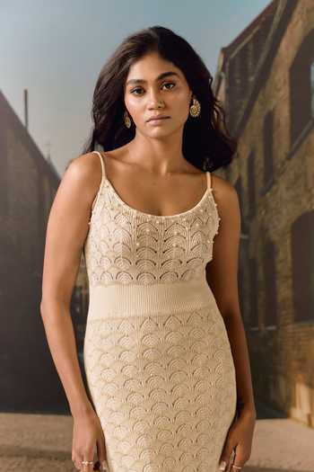 Buy_Maison Aguise_Ivory Knit Scoop Neck Textured Midi Dress _Online_at_Aza_Fashions