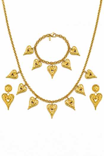 Shop_Arvino_Gold Plated Sculpted Heart Necklace Set _at_Aza_Fashions