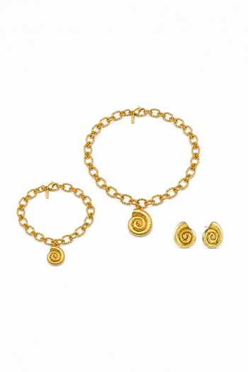Shop_Arvino_Gold Plated Coral Shell Pendant Necklace Set _at_Aza_Fashions