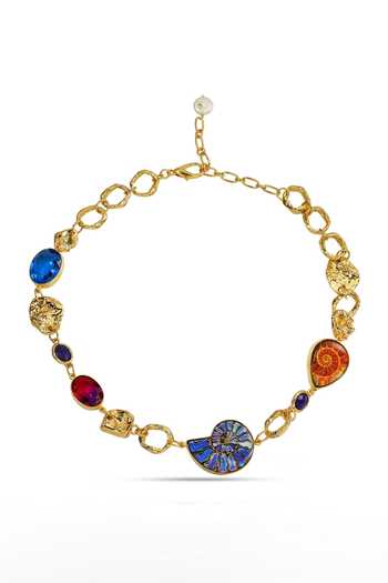 Shop_Arvino_Multi Color Ammonite And Gemstone Link Necklace _at_Aza_Fashions