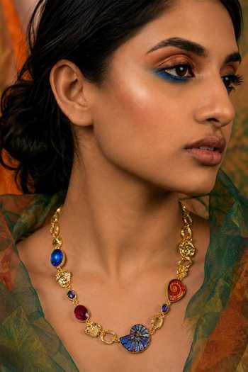 Buy_Arvino_Multi Color Ammonite And Gemstone Link Necklace _at_Aza_Fashions