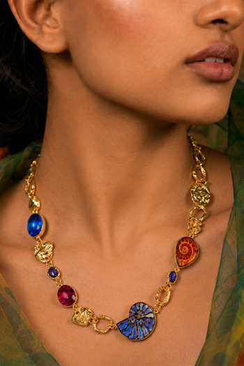 Buy_Arvino_Multi Color Ammonite And Gemstone Link Necklace _Online_at_Aza_Fashions